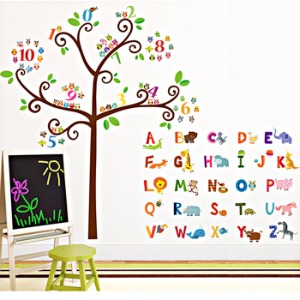 아이방 어린이집 벽면꾸미기 스티커 데코월 스티커 알파벳과 숫자나무
