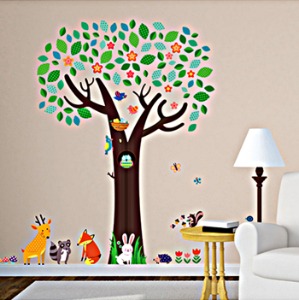 아이방 어린이집 벽면꾸미기 스티커 데코월 스티커 큰나무와 동물친구들