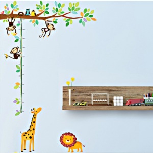 아이방 어린이집 벽면꾸미기 스티커 데코월 스티커 원숭이와동물 키재기