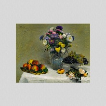 메이크룩스 UHD 명화 앙리 팡탱 라투르 - 하얀 식탁보 테이블에 있는 과일들